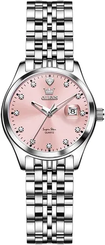 Miniatura 14 de OLEVS - Relojes de acero inoxidable para mujer, reloj de plata de lujo para damas con fecha, relojes analógicos de cuarzo impermeables y delicados