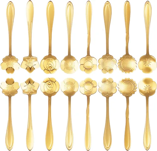 16 piezas de cucharaditas de té, cucharas de café bonitas de acero inoxidable ESRISE para decoraciones de fiesta de té (doradas)