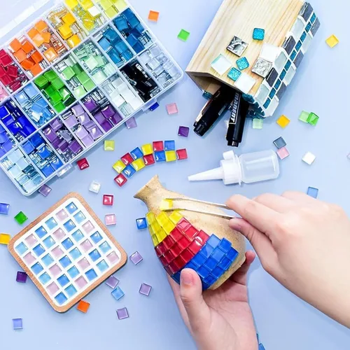Miniatura 3 de Azulejos de mosaico de bricolaje para manualidades, kits de mosaico de vidrio colorido para adultos, 915 piezas de azulejos de mosaico de vidrieras