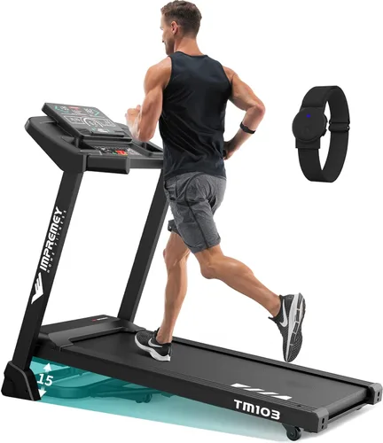 Impremey Caminadora plegable con inclinación de 15 niveles para ejercicio en casa, control inteligente de frecuencia cardíaca para caminar o correr