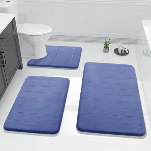 Miniatura 19 de Yimobra Juego de 3 tapetes de baño de espuma viscoelástica con alfombra de inodoro en forma de U, antideslizantes, súper suaves, absorbentes, de Gris