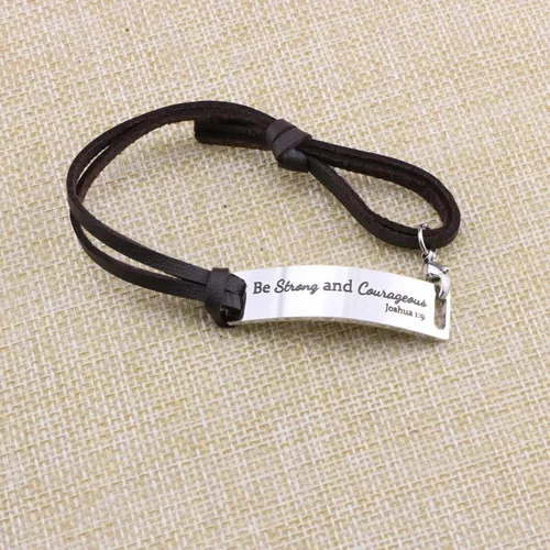 Miniatura 2 de Yiyang Pulsera de cuero inspiradora para mujer, joyería de plata con versículo bíblico grabado cristiano