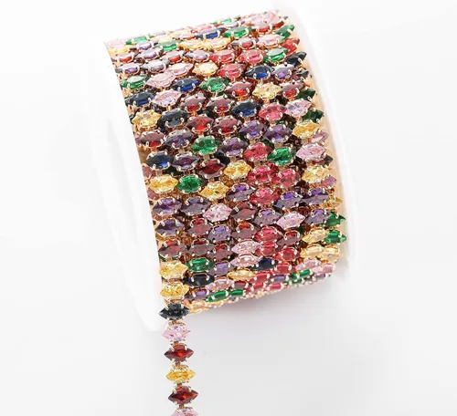 Miniatura 42 de 1 yarda de cadena estrecha de diamantes de imitación de zircón de cristal, adorno rectangular de cuentas para costura, manualidades, decoración