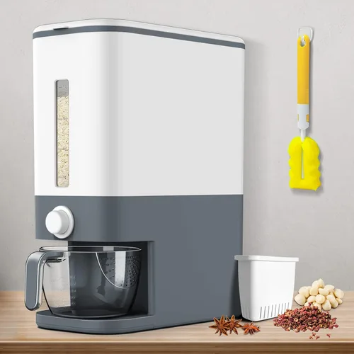 VenDotbi Dispensador de arroz, contenedor de arroz de 22-25 libras con taza de medición, caja fresca incorporada mejorada, dispensador de cereales