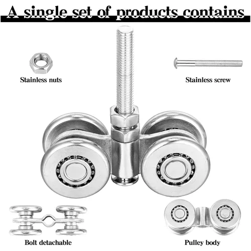 Miniatura 3 de Yexiya - 4 piezas de conjunto de carrito con ruedas para puertas corredizas de granero, rodillos para riel colgante de 1-3/4" de ancho y riel