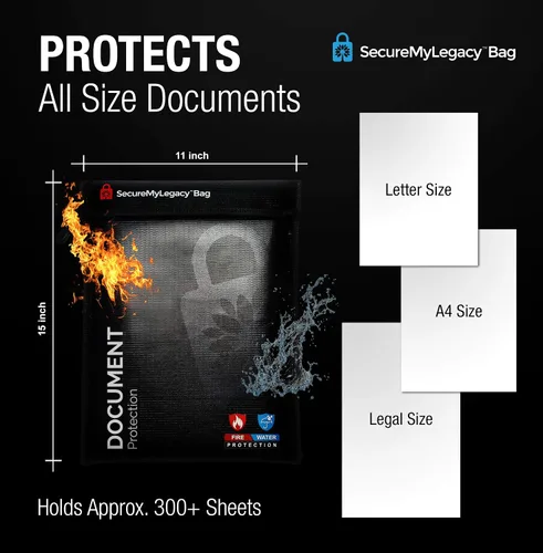 Miniatura 2 de Secure My Legacy - Bolsa ignífuga: bolsas impermeables e ignífugas para documentos, soporte para documentos con almacenamiento resistente al fuego