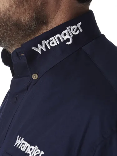 Miniatura 3 de Wrangler Camisa de manga larga para hombre grande y alto con logotipo grande y alto con dos bolsillos tejida