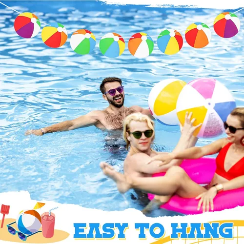 Miniatura 5 de Boao 4 pancartas de bola de playa colgantes, guirnalda de playa, decoraciones de fiesta de verano, pancartas de piscina, banderines para verano