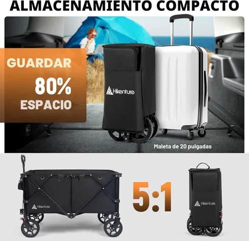 Miniatura 4 de Hikenture Carro plegable – Capacidad de 330 libras, carro plegable extra grande con ruedas todo terreno, carrito de playa utilitario para jardín al