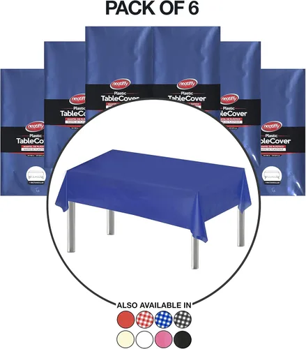 Miniatura 2 de Neatiffy Paquete de 6 manteles rectangulares de plástico de 54 x 108 pulgadas, para picnic, campamento, fiesta, banquete, desechables, Azul real