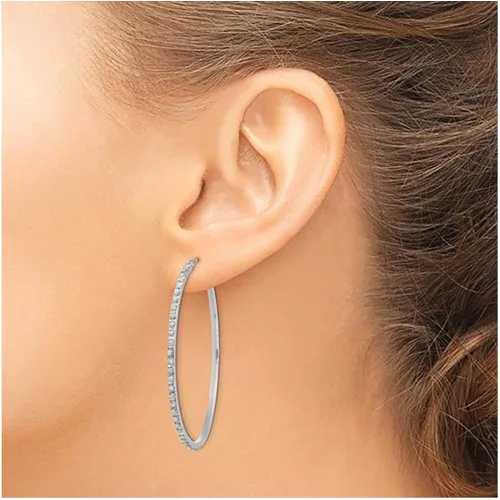 Miniatura 4 de Aretes tipo argolla grandes en oro blanco de 14 K (1 34 pulgadas) con detalles de diamantes