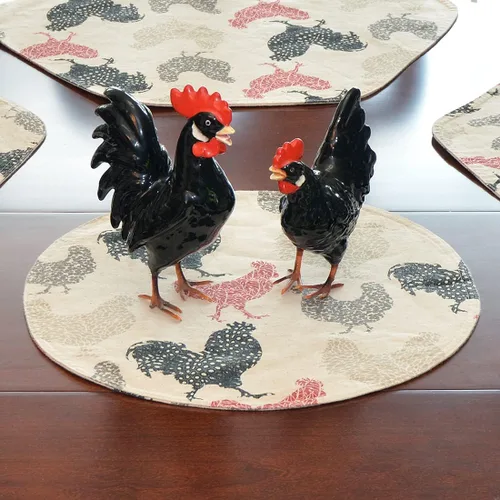 Miniatura 2 de Rifton Red Rooster Charger-Center - Juego de dos manteles individuales redondos