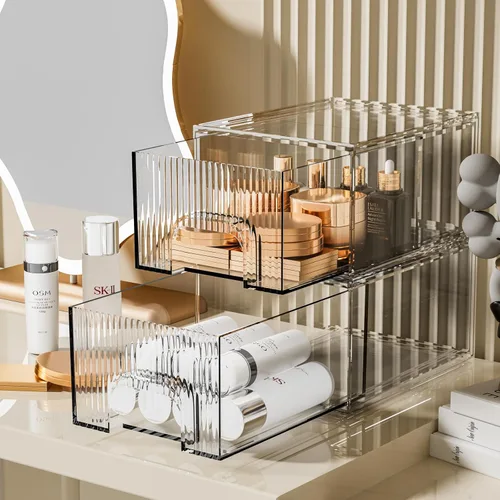 Miniatura 4 de ZHIAI Paquete de 2 organizadores de cosméticos apilables transparentes, cajón acrílico, organizador de plástico para tocador, tocador, armario