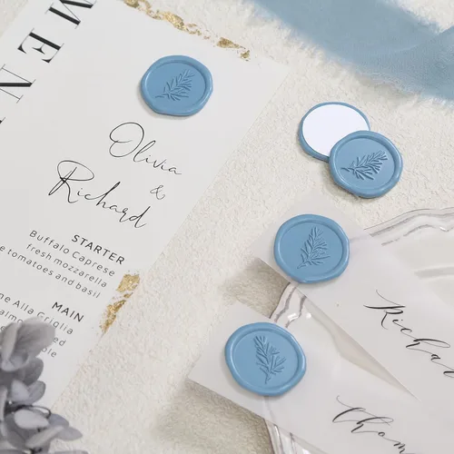 Miniatura 3 de UNIQOOO Calcomanías de sello de cera, calcomanías de sello de invitación de boda de romero, 100 calcomanías autoadhesivas azul polvoriento