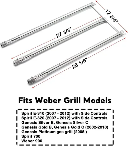 Miniatura 2 de Uniflasy 7507 - Tubos quemadores de parrilla de 27 pulgadas para Weber Spirit Serie 210/200 E-200 E-210 S-200 S-210 (con control lateral), Spirit