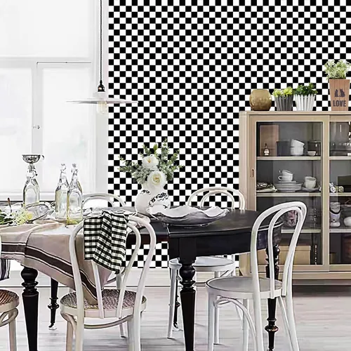 Miniatura 6 de Papel Adhesivo en Contacto Blanco y Negro en Mosaico a Cuadros, Papel Pintado Desmontable y Autoadhesivo en Lattice, Vinilo Impermeable en Rollo