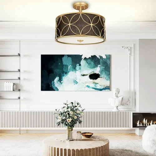 Miniatura 3 de Edwarmlux Lámpara de techo semiempotrada de 3 luces, luz de tambor de 16 pulgadas con pantalla de tela, moderna lámpara de techo para sala de estar