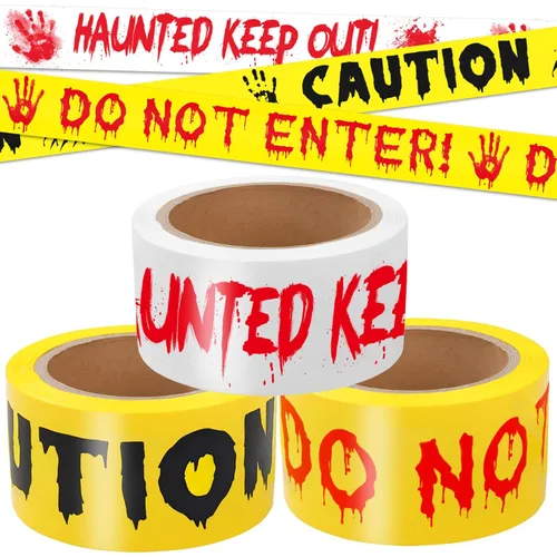 Miniatura 11 de Cinta de precaución para decoración de Halloween, rollo amarillo de 2 pulgadas x 82 pies, cinta de advertencia de peligro para exteriores e