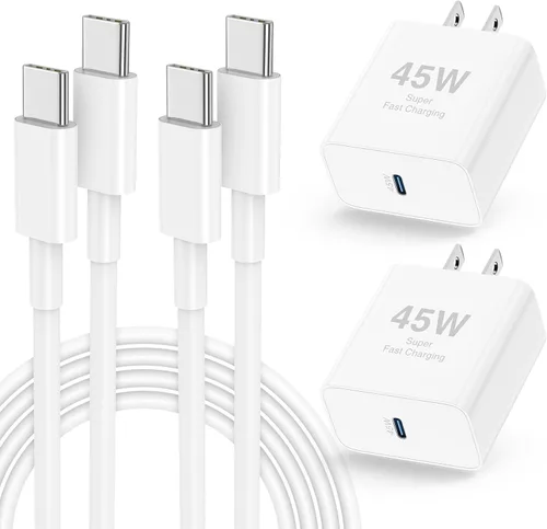 𝟐Pack 𝟒𝟓W Cargador Rápido para iPhone 17 16 15, Bloque de Carga USB C y Cable de 10 pies Tipo C a C Largo para Apple iPhone 17 Pro Max/17 Air/16