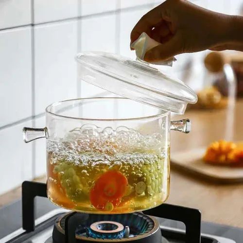 Miniatura 5 de GANAZONO Olla de cocina de vidrio con tapa, resistente al calor, olla de vidrio de borosilicato, olla de doble asa para cocina casera, cocina