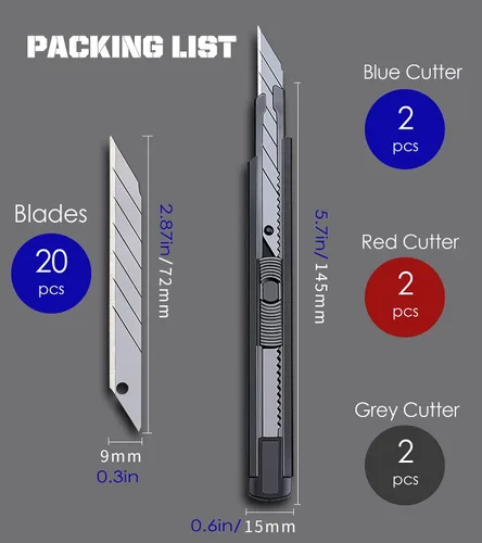 Miniatura 7 de URASISTO Paquete de 6 cuchillos utilitarios retráctiles con hoja de 30 grados a presión bloqueable con bloqueo de tarjeta, cuchillo cortador con 20