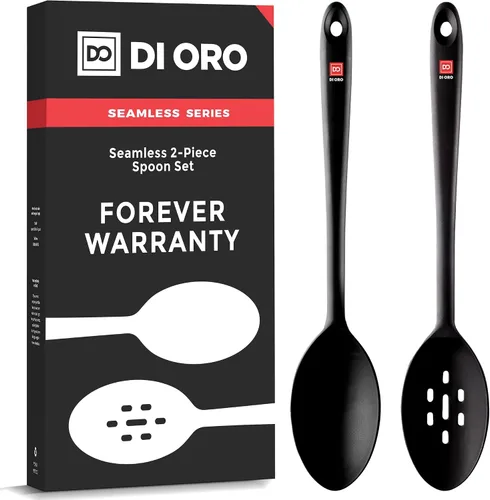 DI ORO - Cucharas de silicona para cocinar, cucharas de cocina grandes para mezclar, servir y agitar, utensilios antiadherentes resistentes al calor