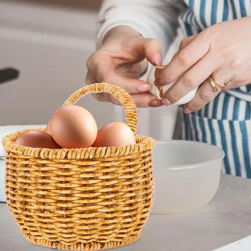 Miniatura 3 de 2 cestas de almacenamiento tejidas a mano, pequeña cesta colgante de ratán de imitación para cocina, baño, decoración de pared, organizador