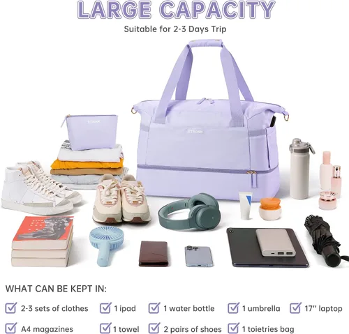 Miniatura 2 de Bolsa de viaje para mujer y hombre, púrpura, (E-Purple), Bolsa de fin de semana con puerto de carga USB