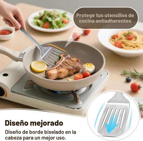 Miniatura 5 de Juego de 4 piezas de utensilios de cocina, utensilios de cocina de acero inoxidable, herramientas de cocina de metal resistentes al calor que