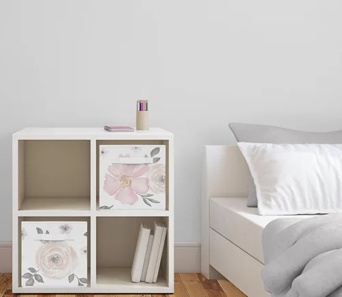 Miniatura 2 de Sweet Jojo Designs Juego de 2 cubos de almacenamiento plegables de tela de acuarela rosa y gris, organizador de juguetes para niños y bebés