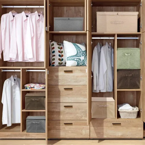 Miniatura 5 de Paquete de 2 cajas de almacenamiento con tapas y asas, contenedores plegables de lino organizadores con divisor extraíble para el hogar, dormitorio
