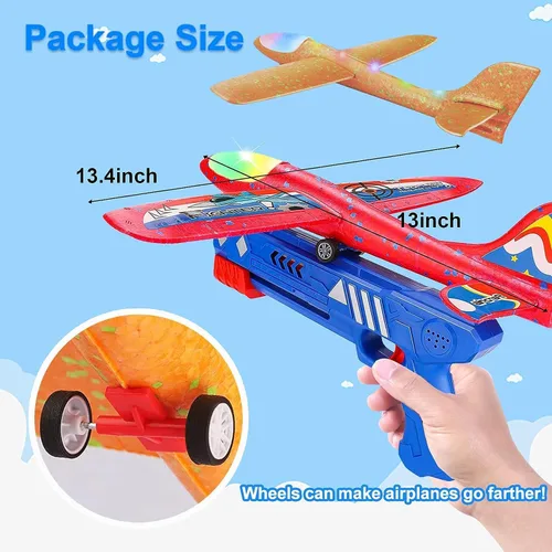Miniatura 8 de Paquete de 3 lanzadores de aviones de juguete para niños, planeador de espuma ligera LED con lanzador de avión para jugar al aire libre, juguete