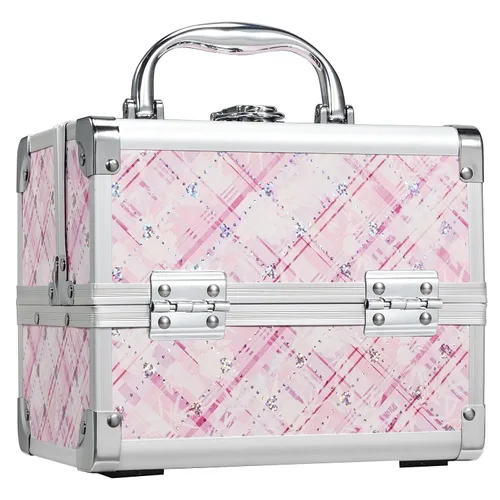 Miniatura 11 de FRENESSA Estuche de Maquillaje Tipo Maleta, Caja de Maquillaje Portátil con Espejo, Caja con Cerradura, Estuches de Maquillaje de Viaje Tipo Maleta