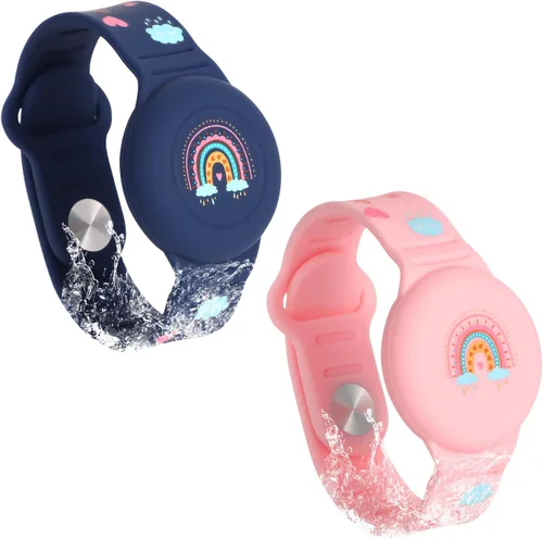 2 pulseras para AirTag para niños, con patrón de arco iris bohemio, para niños pequeños, ancianos, ajustables, antipérdidas, para AirTag, soporte