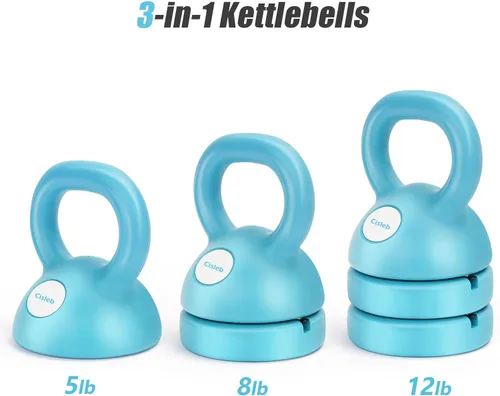 Miniatura 2 de Juego de pesas rusas ajustables: pesas rusas 3 en 1 (5 libras, 8 libras y 12 libras) para gimnasio en casa, entrenamiento de cuerpo completo