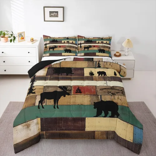 Miniatura 34 de Erosebridal Juego de ropa de cama de oso marrón, juego de edredón de animales de safari en el bosque, acuarela con relleno de edredón de vida