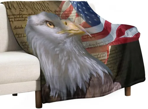 Miniatura 46 de Manta de bandera estadounidense con águila calva, decoración patriótica, forro polar esponjoso, grueso, tamaño grande, suave para sofá, silla, cama