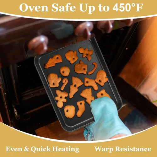 Miniatura 5 de Bandeja para horno tostador E-far, bandeja de 10.5x8x1 pulgadas antiadherente para hornear galletas, bandeja de hornear pequeña de acero al carbono