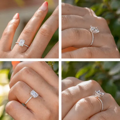Miniatura 5 de Anillos de compromiso de moissanita de corte esmeralda de 3 quilates, color D, VVS1, claridad brillante, anillos de moissanita radiante