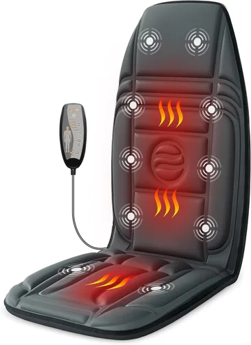Heycool - Masajeador de espalda con vibración y calor, almohadilla de masaje para silla con 10 motores de vibración y 2 niveles de calor, masajeador