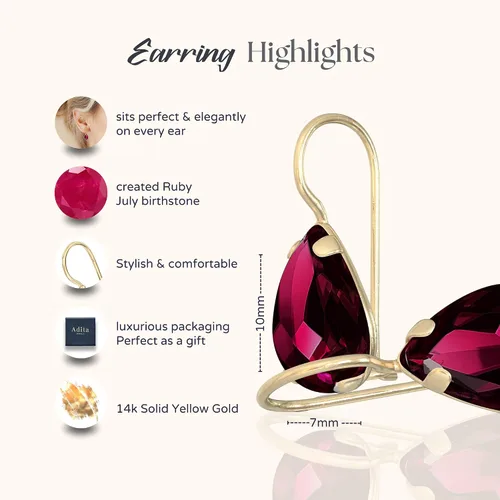 Miniatura 41 de 14K Solid Gold Earrings - Gemstone Earrings for Women - 14K Gold Earrings for Women - Birthstone Earrings - Teardrop Earrings for Women - Gold