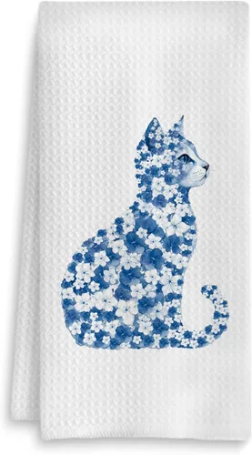 Miniatura 14 de Toalla de cocina con gato floral, toalla de mano con gato floral para decoración de baño, toalla de té para platos de cocina con gatito