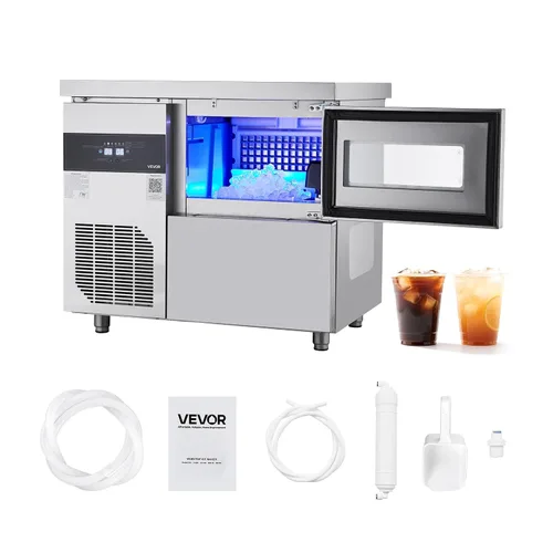 Miniatura 11 de VEVOR Máquina comercial para hacer hielo, máquina de hielo de acero inoxidable de 220 libras/24 horas con encimera, almacenamiento de 66 libras