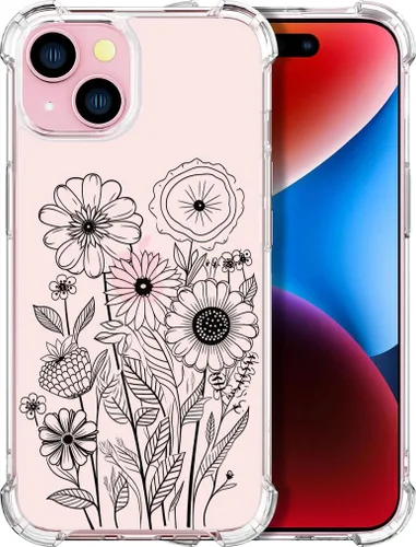Miniatura 51 de Compatible con iPhone 14, funda transparente y bonita para mujeres y niñas, diseño floral, diseño floral femenino, funda para teléfono 14