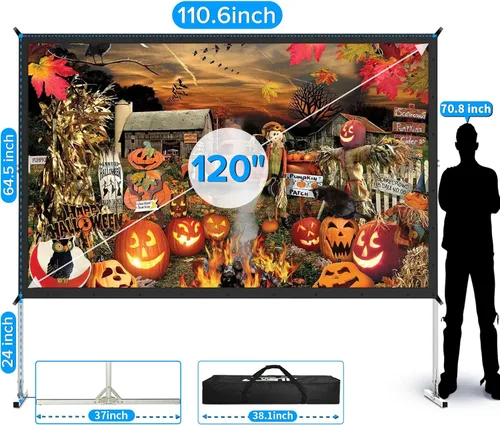 Miniatura 3 de Pantalla de proyector para exteriores, pantalla de cine para exteriores mejorada de 120 pulgadas, 3 capas de PVC 16:9, pantalla de proyección