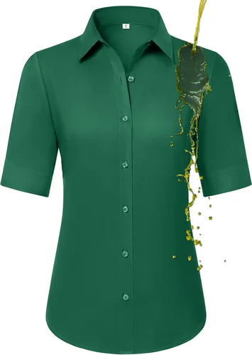 Miniatura 13 de Camisas con botones para mujer, ajustadas, de manga corta, con cuello, sin arrugas