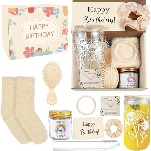 Elegante regalo de cumpleaños para mujer, juego de regalo de 10 tazas de vidrio estéticas de primera calidad, cesta de regalo de cumpleaños para
