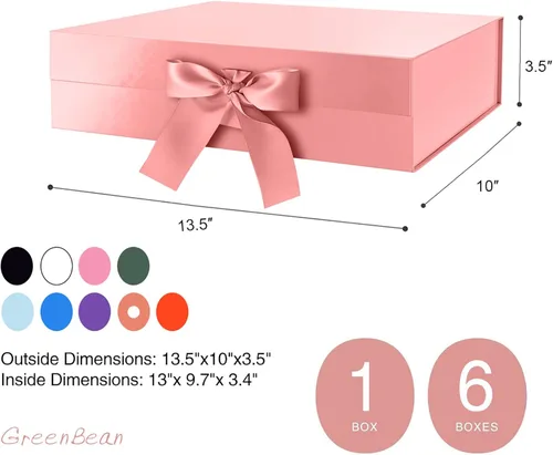 Miniatura 6 de GREEN BEAN 6 cajas de regalo grandes con tapas para regalos de 13 x 9.7 x 3.4 pulgadas, cajas de regalo magnéticas color oro rosa con cinta, cajas