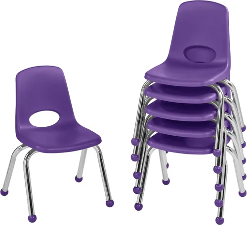 Miniatura 55 de FDP 16" Silla apilable escolar, silla de estudiante apilable con patas de acero cromado y ruedas; para aprendizaje en casa o en el aula - Gris claro