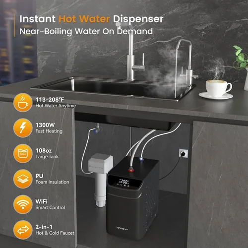 Miniatura 2 de Dispensador de agua caliente instantáneo WINTEMP, tanque de acero inoxidable de 3.4 cuartos con grifo de agua fría y caliente debajo del fregadero